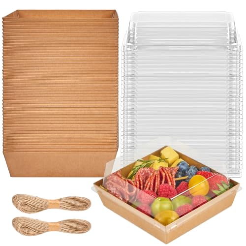 ZORRITA 100 Pack 5 Inch Paper Charcuterie Boxes with Clear Lids, Brown - color: Brown