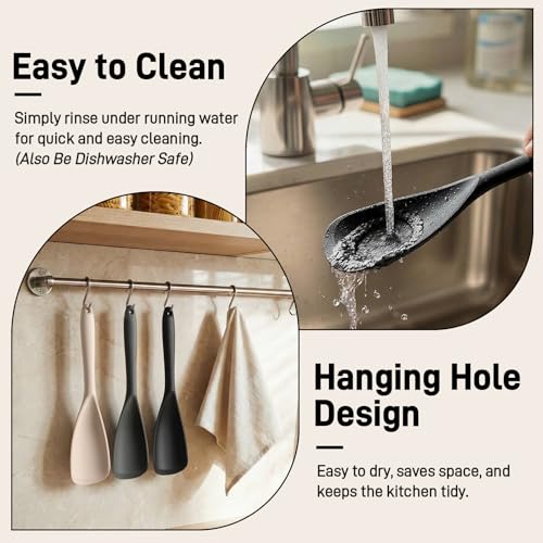 3 PACK Silicone Cooking Spoon Spatula for Nonstick Cookware, Heat‑resistant - color: Black, Gray, Khaki