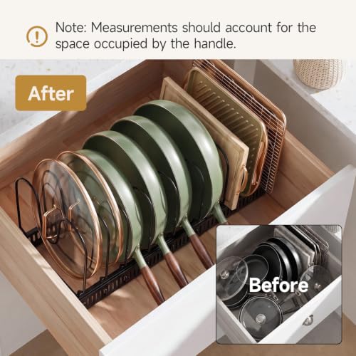 MUDEELA Pot Lid Organizer for Cabinet, Expandable Baking Pan Rack 10 Slots - size: 10 Dividers