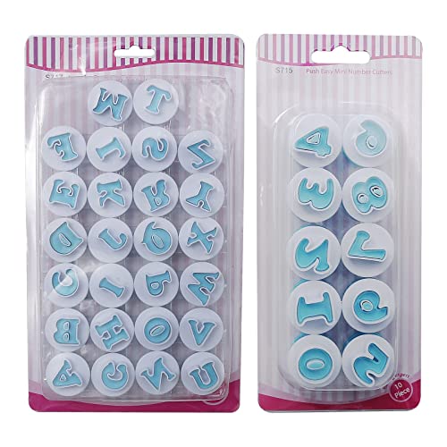 26PCS/Set Cookie Stamp Impress Cookie Cutters Alphabet Letter Cake Biscuit Mold Letter Shape DIY Cookie Biscuit Alphabet Cake Tool Embosser Cutter (Upper Case Shape with Number) - size: Style 2