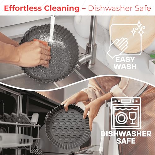 EM Set of 5 Silicone Air Fryer Liners with Egg Bite Mold, Waffle Mold & Mitts - 7.5” Round Reusable Silicone Inserts for 3-5 Qt Airfryers - Easy to Clean & Heat-Resistant Air Fryer Accessories Set - size: 5-Pack 7.5 in Liners for 3-5 Qt