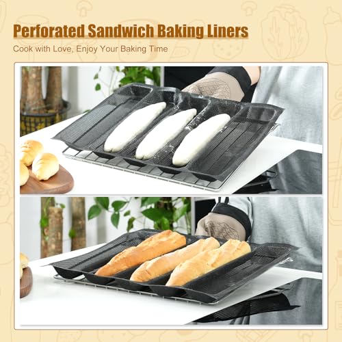 KitchenRaku KR Upgraded Silicone Perforated Baking Forms 13.4"x18.5", Sandwich Mold, French Baguette Bread Pan, Food Mat, 5 Loaf Non-Stick Baking Liners - size: 1 PCS, 5 Loaf_13.4x18.5 inch