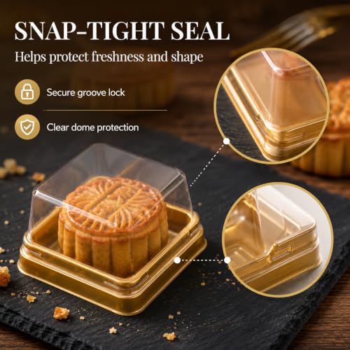 DOITOOL 100 Pcs Mini Cake Containers 2.24 Inch Mooncake Packaging Boxes - color: Golden(S)