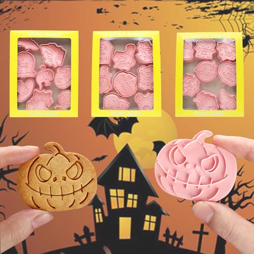 24pcs Halloween Cookie Cutters Stamps Biscuit Baking Tools Embossing Cookie Molds - style: Halloween