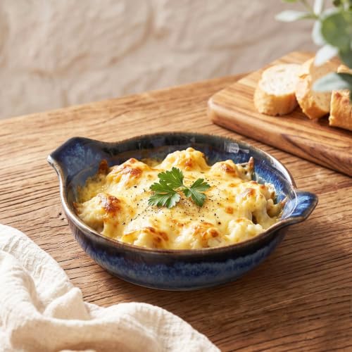 Ceramics Au Gratin baking Dishes Set of 4, Baking Tray Bake ware, 8.6 oz Ramekins, for Pie Pan, Appetizer, Tart, Dessert, Quiche, Oven Small dish, individual dishes, Round 7.5 Inch - color: Deep Round 7.5 Inch