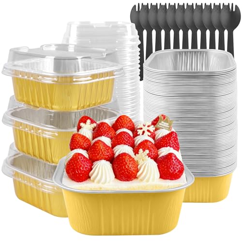 Mini Cake Pans with Lids, Square, 50 Pack, 10 oz, Gold - color: Gold, size: Square-10oz-50pcs