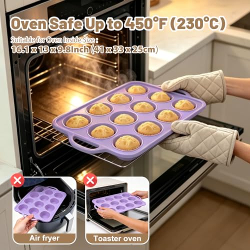 Silicone Muffin Pan Set: Non Stick 12 & 24 Silicone Muffin Pans for Baking - color: Purple, size: Regular & Mini: 12 Cup & 24 Cup