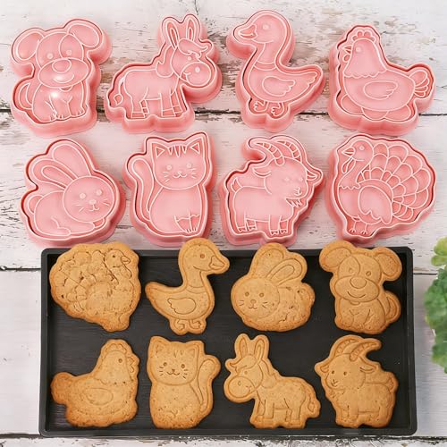 8 Pcs Farm Animal Cookie Cutter Stamp Set for Baking - color: New Farm Animal