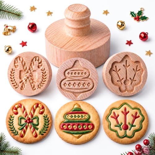 3 Set Christmas Cookie Stamps, 2.5" Springerle Molds for Baking - style: Christmas