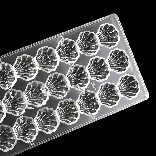 24 Cavity Scalloped Shell Polycarbonate Chocolate Mold, 15g Professional PC Candy Mould for Praline Bonbon Confectionery Baking