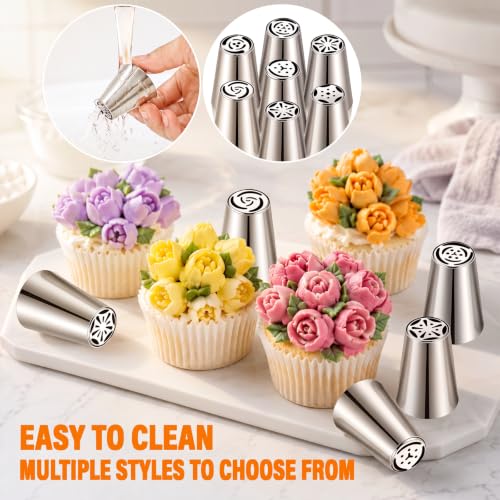 Russian Piping Tips Set, 7pcs Flower Frosting Nozzle Icing Tips