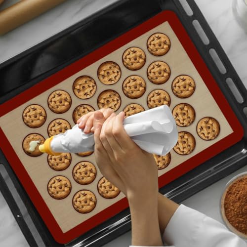 Silicone Baking Mat Macaron - Set of 3 (2 Half Sheet Liners and 1 Quarter Sheet), Non Stick Silicon Cookie Oven Liner For Macaroons, Bake Pans, Pizza, Toaster, Cake and Bread Making (Red) - color: Red