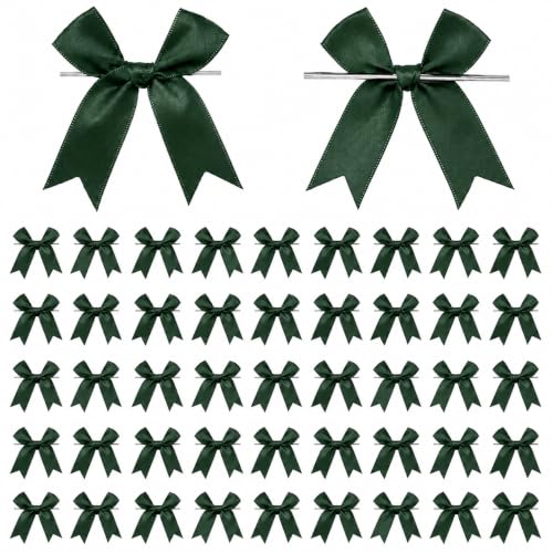 50 Pcs Twist Tie Bows for Treat Bags and Gift Wrapping, Dark Green - color: Green Hunter
