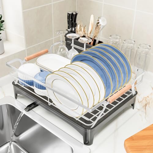 Dish Drying Rack,Space Saving Dish Drainer for Kitchen Counter& Sink,Silver - color: Silver