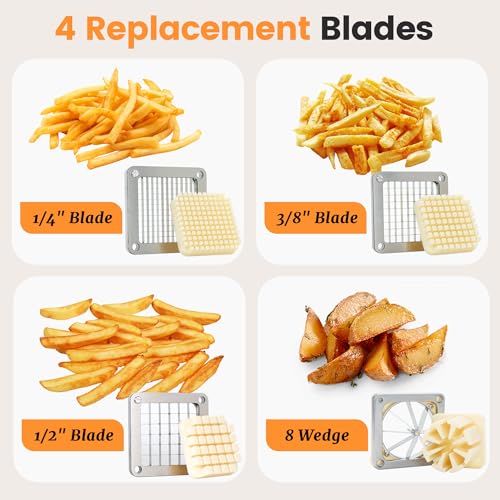 BIEAMA French Fry Cutter with 4 Blades, 1/4", 3/8", 1/2" & 8 Wedge - size: 1/4" & 3/8" & 1/2 & 8-wedge (Vertical Machine)