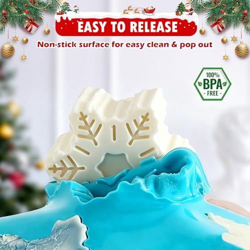 HKNMTT Snowflake Christmas Silicone Mold 12 Cavity for Holiday Soap Chocolate Cocoa Bomb Ice Candy Oreo Covered Jello Xmas Winter Wax, Oven Safe Baking Frozen Food Grade Moulds DIY Candle Craft Set - style: Snowflake 2PCS