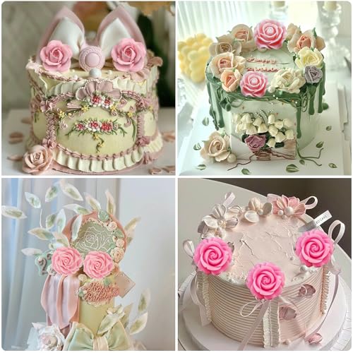 ZiXiang Bloom Rose Flower Silicone Molds Rose Fondant Mold Set of 4 - color: Style G