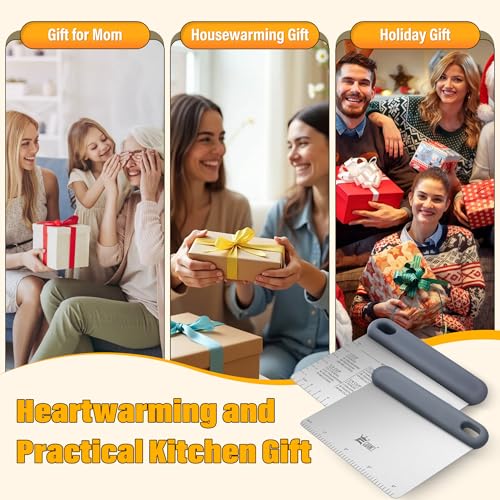 Dough Scraper Set of 4, Stainless Steel & Platinum Silicone Grip, 5"x3.78" - color: Grey-4 Pack