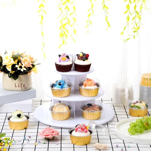 200 Pack Aluminum Cupcake Liners with Lids,Gold,Plain - color: Gold, style: Plain