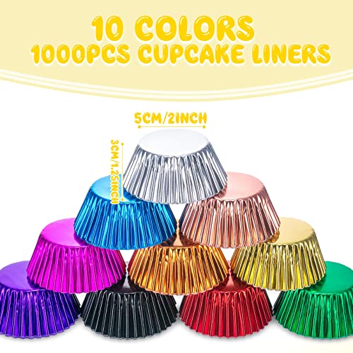 Vesici 1000 Pcs Foil Cupcake Liners for Baking Standard 2in, Various Color