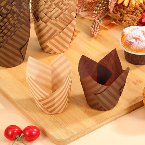 PRETYZOOM 200 pcs Tulip Cupcake Liners 3.14 inch Disposable Muffin Liners for Baking Cupcakes Small Cakes Chocolates Home Kitchen Bakery Party Wedding