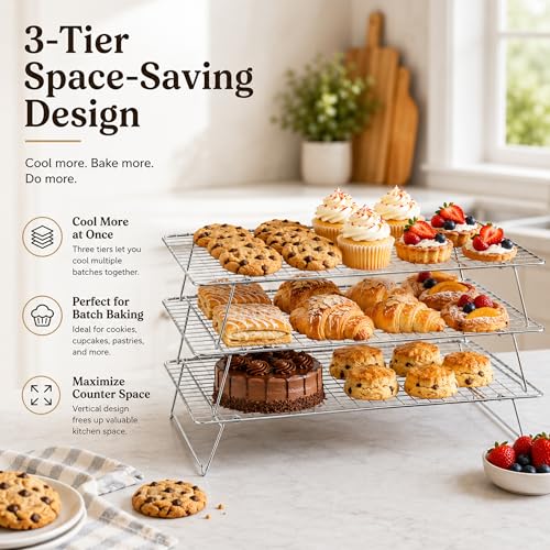 Cooling Rack 16"x10", 3-Tier Stackable & Collapsible Cooling Racks - color: Silver, size: 3-Tier