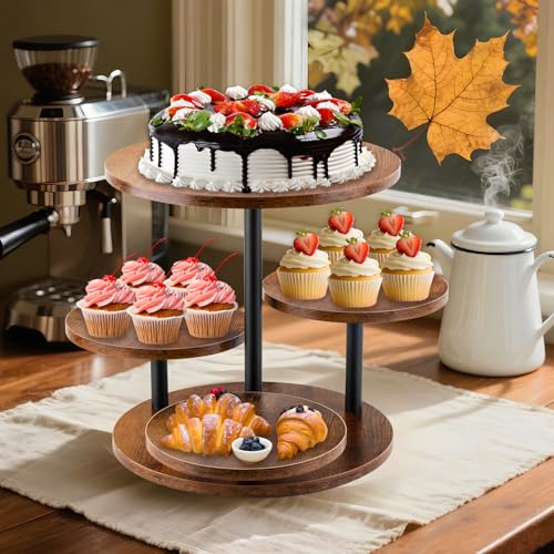 4-Tier Rotating Wood Cupcake Stand for 50 Cupcakes, 360° Rustic Farmhouse Cake Tower with Tiered Trays, Elegant Dessert Display for Weddings, Birthdays, Baby Showers & Tea Parties