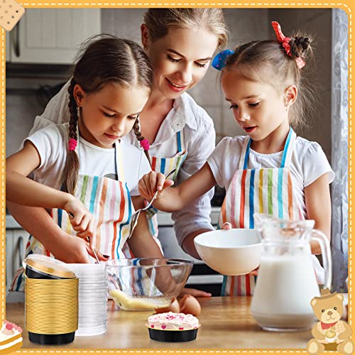 Yinder 120 Pcs 8oz Disposable Mini Pie Pans/tins with Lids Tart Pans, Small Cake Pan Round Containers Aluminum, 4 Inch Mini Cake Pan for Quiche Cheesecake Container Oven Bake Sale(Black Gold) - color: Black/Gold