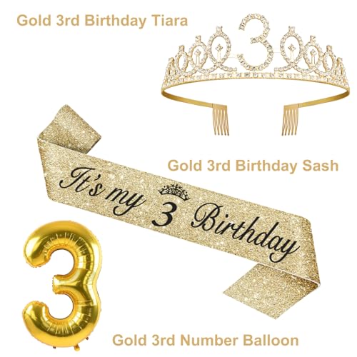 YeohJoy Gold 3rd Birthday Decorations for Girls - style: 3rd