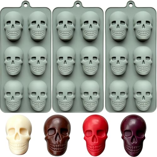 3-Pack Halloween Silicone Molds, Skull Chocolate Candy Molds for Baking - color: Gray