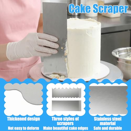 Xinjoduz 2 PCS Stainless Steel Metal Cake Scraper Smoother, 8.7" Double Sided Patterned Stripe Edge Icing Smoother Scraper Cake Decorating Supplies for Frosting Butter Mousse Cream Decoration