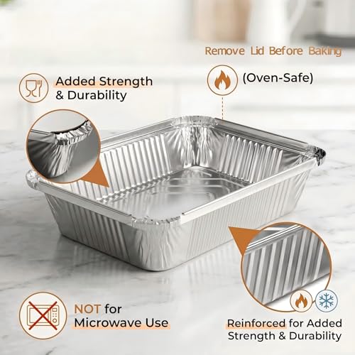 100 Pack Aluminum Foil Pans with Cardboard Lids, 8.3"x6.2", 2.25 LB - size: 100 Pack, style: Pans with Paper Lids