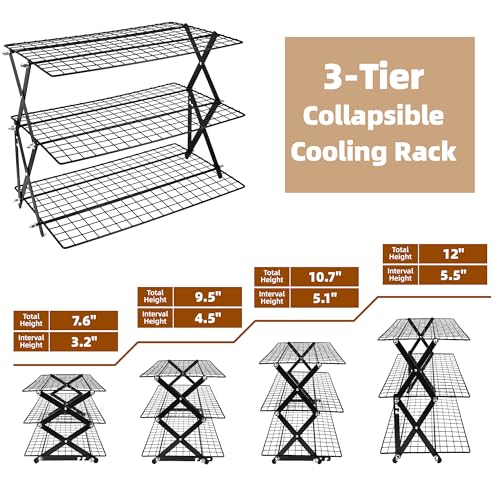 3 Tier Collapsible Cooling Rack Sourdough Cooling Rack 17"x10" - color: Black, size: 3-Tier