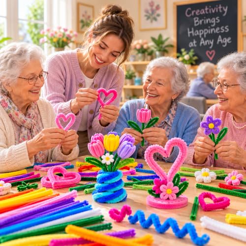 850Pcs Pipe Cleaner Crafts Kit w/ Felt Bases & Glue Gun, ASMR DIY Flowers - color: Rainbow
