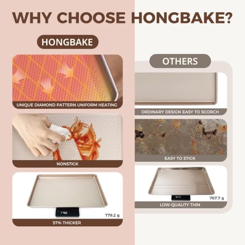 HONGBAKE 9-Piece Baking Pans Set Nonstick, Stackable Non Toxic Bakeware Sets with Diamond Texture, Oven Pan Set for Cooking, Includes Cookie Sheet with Rack, Cake Pan, Roasting Pan, Muffin Tin, Gold - color: Champagne Gold