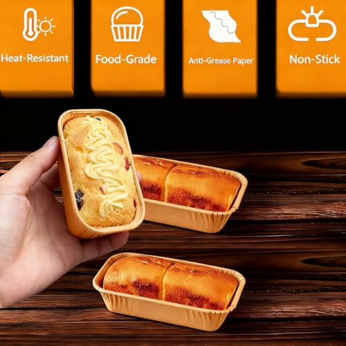 50 Pcs Mini Loaf Pan Liners Disposable Paper Baking Pans - color: Small-rectangular-50-B