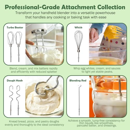 Hand Mixer Attachments, 6 Pcs Stainless Steel Set Turbo Beater, Pro Whisk, Dough Hooks & Blending Rod | Compatible with KitchenAid KHM3, KHM5, KHM7, KHM9, KHM512, KHM926 Series Hand Mixers