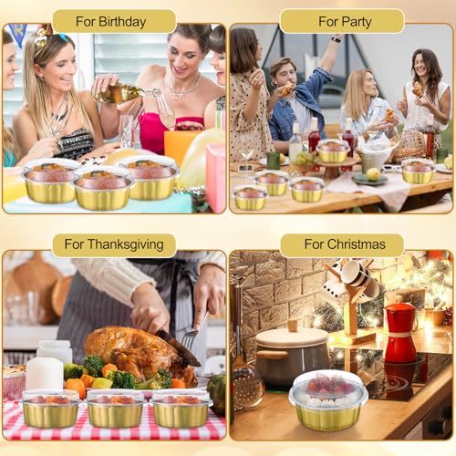 Gejoy 180 Pcs 8 oz Aluminum Foil Cup with Lids Disposable Ramekins with Lids Disposable Creme Brulee Cups Box for Wedding, Christmas, Party Dessert, Restaurants, Retail Stores(Gold) - color: Gold