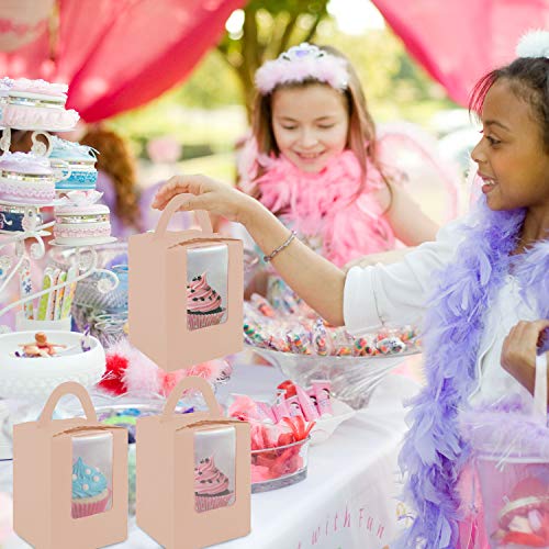 Cupcake Boxes, 30 Pcs Single Cupcake Boxes Individual Cupcake Containers Muffins Cupcake Carriers Holder Kraft Pastry Containers with Insert Window & Handle for Wedding Birthday Parties (Pink) - color: Pink