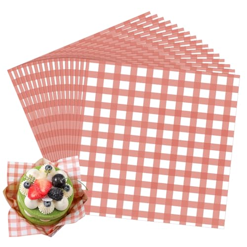Honeydak 200pcs Checkered Wax Paper Sheets 7 x 7 Inch Red Parchment Paper - color: Red, style: Classic