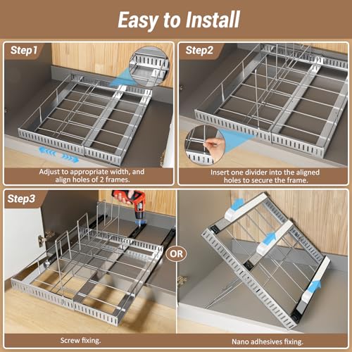 Housolution Pull Out Baking Tray and Cookie Sheet Cutting Board Organizer - color: Silver, 8 Dividers