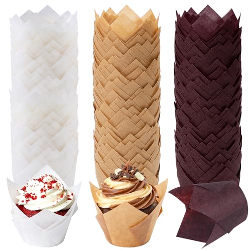 Ruisita 150 Pcs Mini Cupcake Liners Muffin Liners Baking Cups - color: Brown, Natural, White