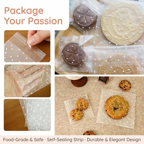 200Pcs White Polka Dot Cookie Bags, Self Sealing Cellophane Bags - color: Polka Dot-white, size: 4 x 4 inch