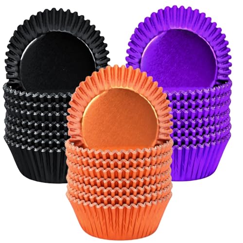 SANNIX 450Pcs Halloween Foil Cupcake Liners Muffin Liners Baking Cups - color: Black Purple Orange