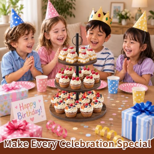 Cupcake Stand, 3 Tier Wood Cake Stands Rustic Cupcake Tower, Round Tiered Tray Stand for Dessert Table Display, Industrial Wooden Serving Stand Wedding, Graduation and Baby Shower (Zhong 1Pack) - color: Zhong 1pack