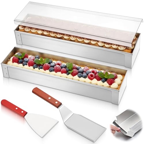 2 Pack Nonstick Rectangle Tiramisu Pan with Lid and Metal Spatula