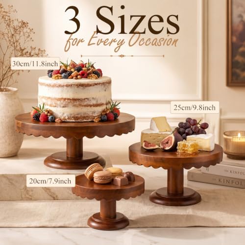 LemonRoad 3 Pcs Scalloped Wooden Cake Stand Set Rustic Cupcake Stand, Wood