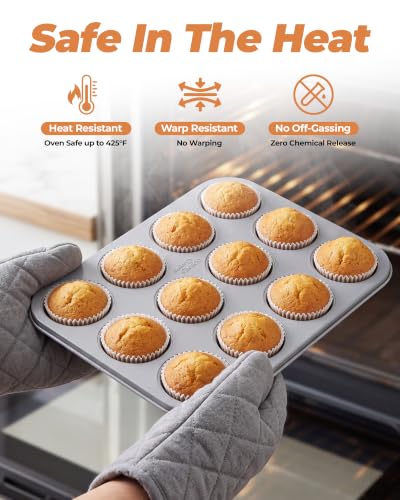 Bake Choice Muffin Pan for Baking, Standard Cupcake Pan, Cream Gray