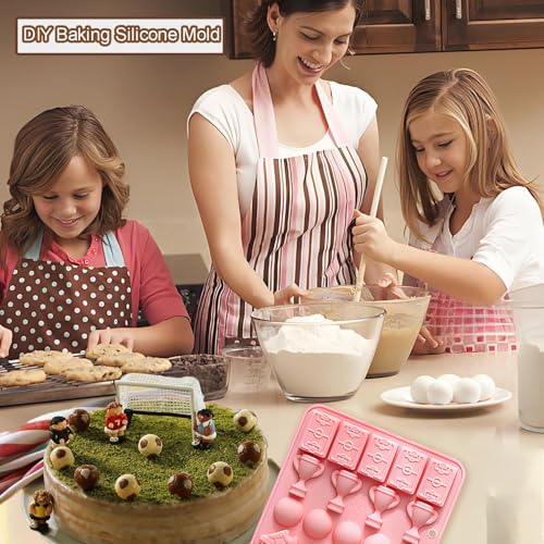 2PCS Football Chocolate Mold 22 Cavities Soccer Sports Theme Silicone Candy Molds Trophy Cup Ball Jersey Shapes Baking Mould for Chocolate Candy Fondant Jello Ice Cube Candle Sugar Craft Cupcake Decor - color: Pink 3