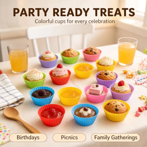 Reusable Silicone Baking Cups, 12 Pack Non-Stick Muffin Liners